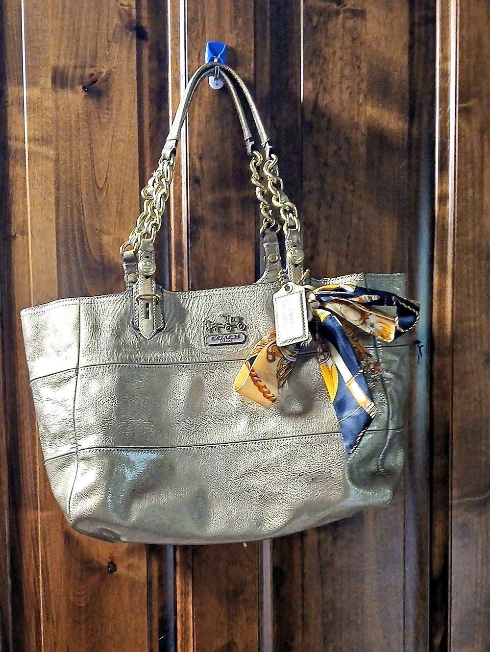 Coach Madison Patent Leather Gallery Tote Gold & Blue